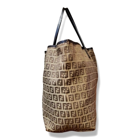 FENDI Zucchino Beige and Brown Logo Tote Bag - Picture 6 of 15
